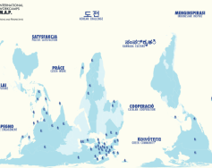 Map highlighting locations across Asia, marked with blue dots and labeled in various languages